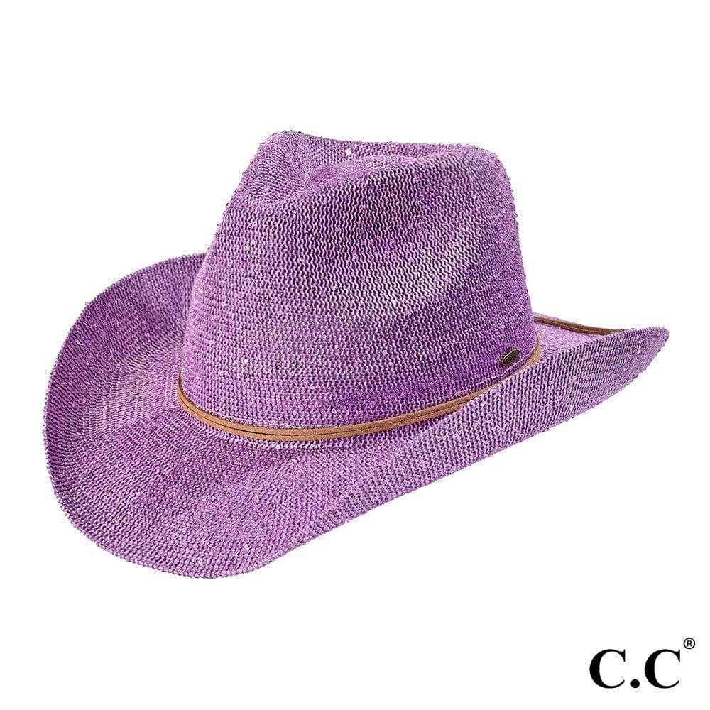 CBC03 C.C Brand Sequin detailing Cowboy hat with suede trim