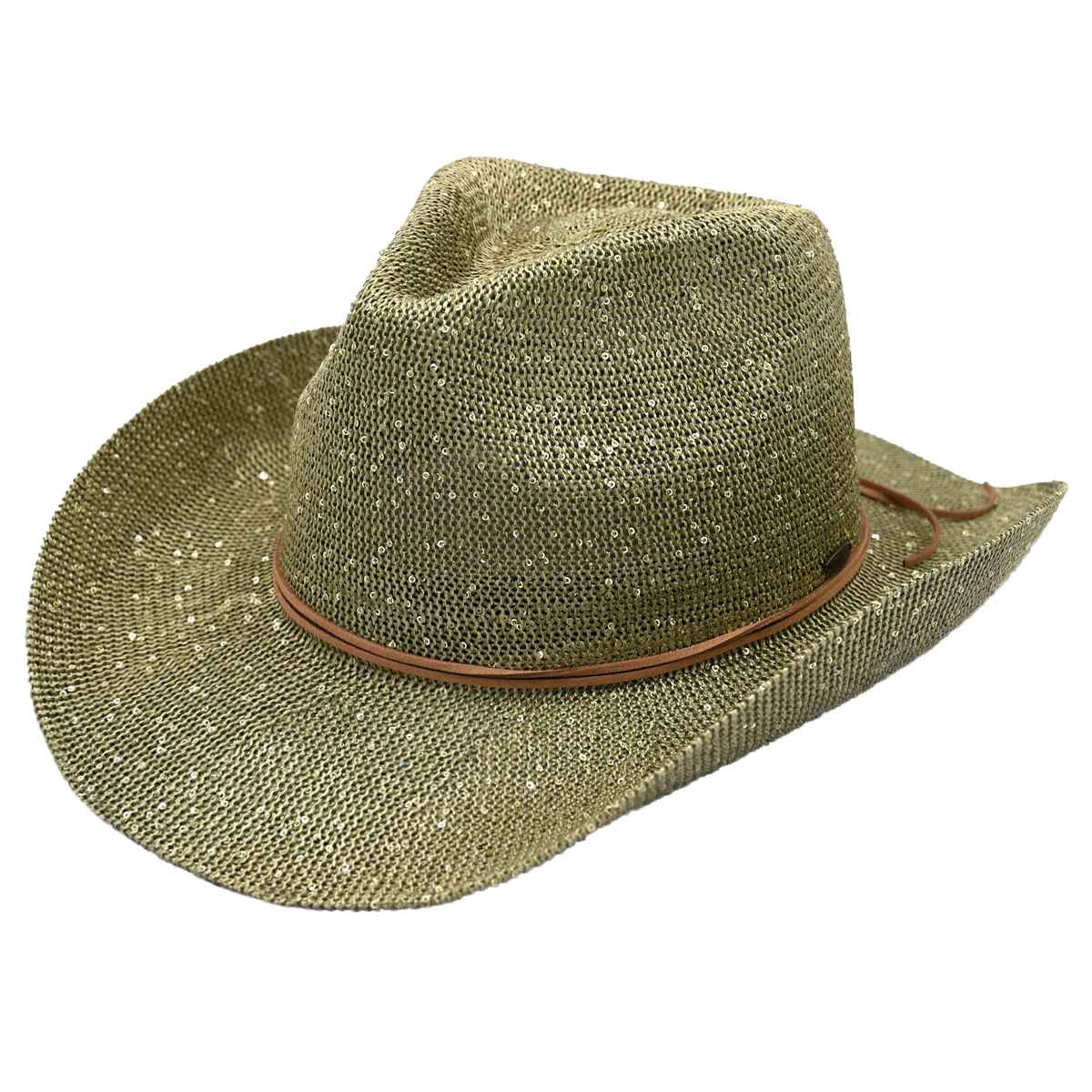 CBC03 C.C Brand Sequin detailing Cowboy hat with suede trim