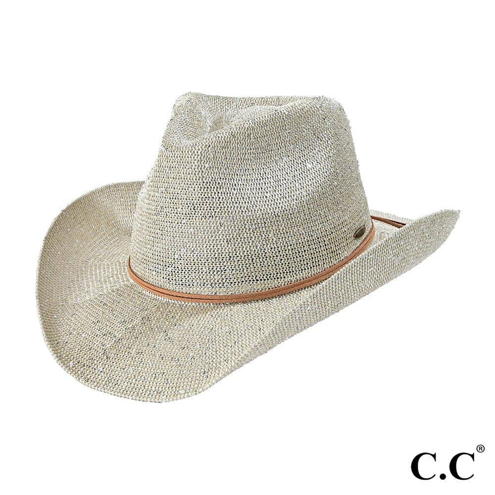 CBC03 C.C Brand Sequin detailing Cowboy hat with suede trim