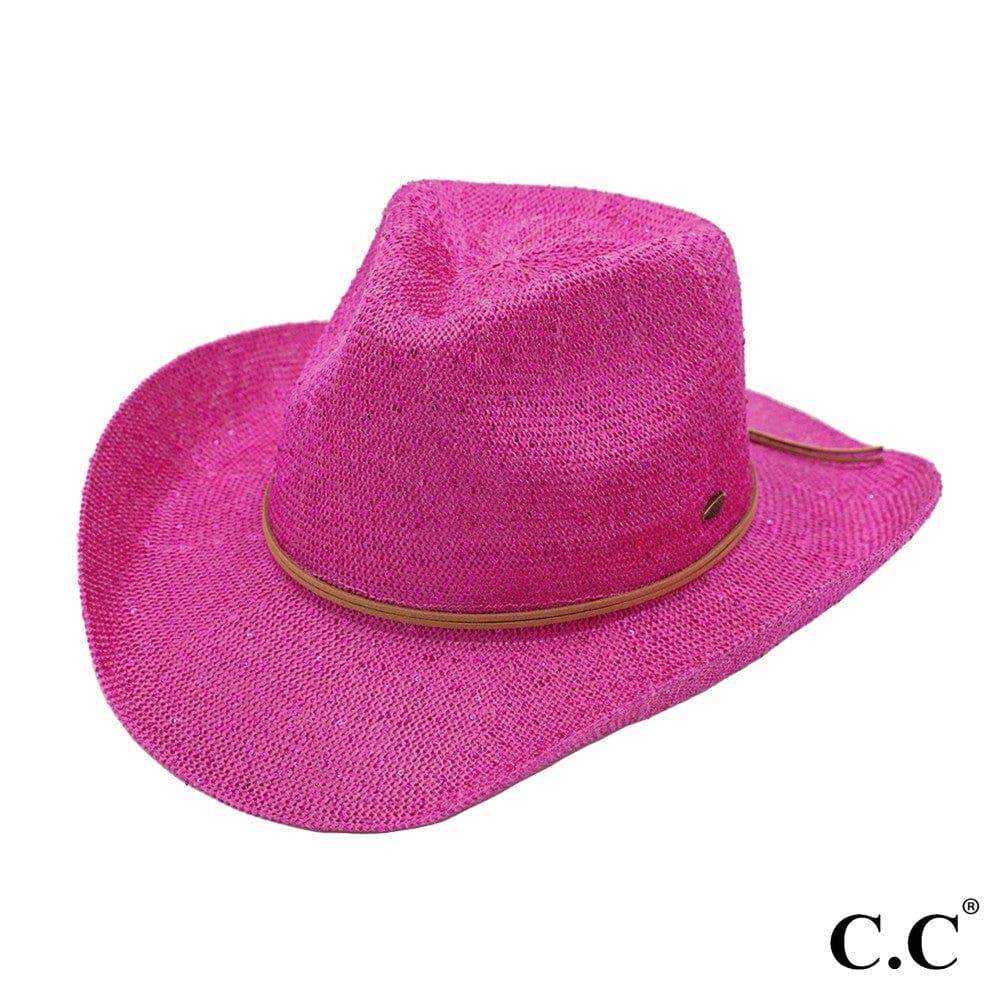 CBC03 C.C Brand Sequin detailing Cowboy hat with suede trim