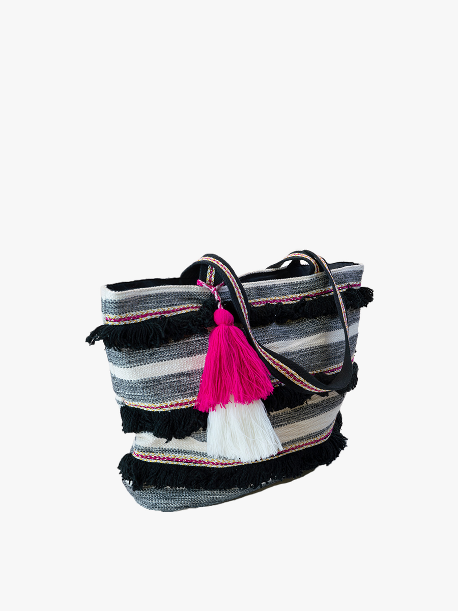 *SALE* M2153 Taisha Striped Cotton Tassel Tote