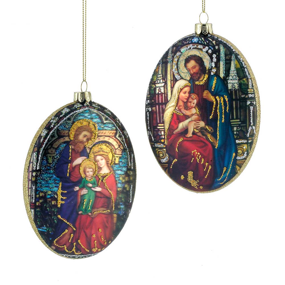 4.5"GLASS HOLY FAMLY OVAL DISC ORNAMENT 2A