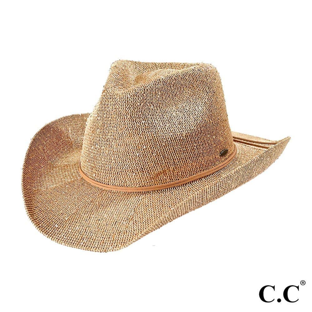 CBC03 C.C Brand Sequin detailing Cowboy hat with suede trim