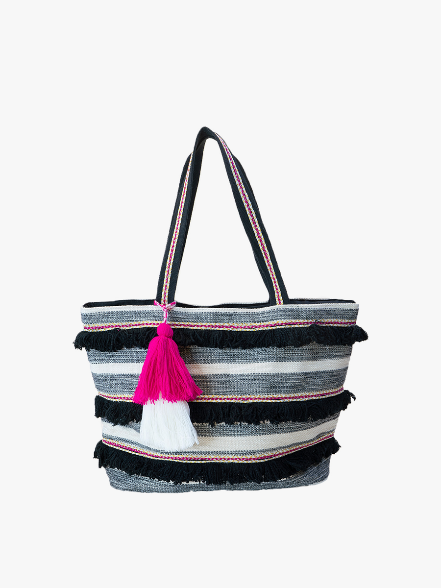 *SALE* M2153 Taisha Striped Cotton Tassel Tote