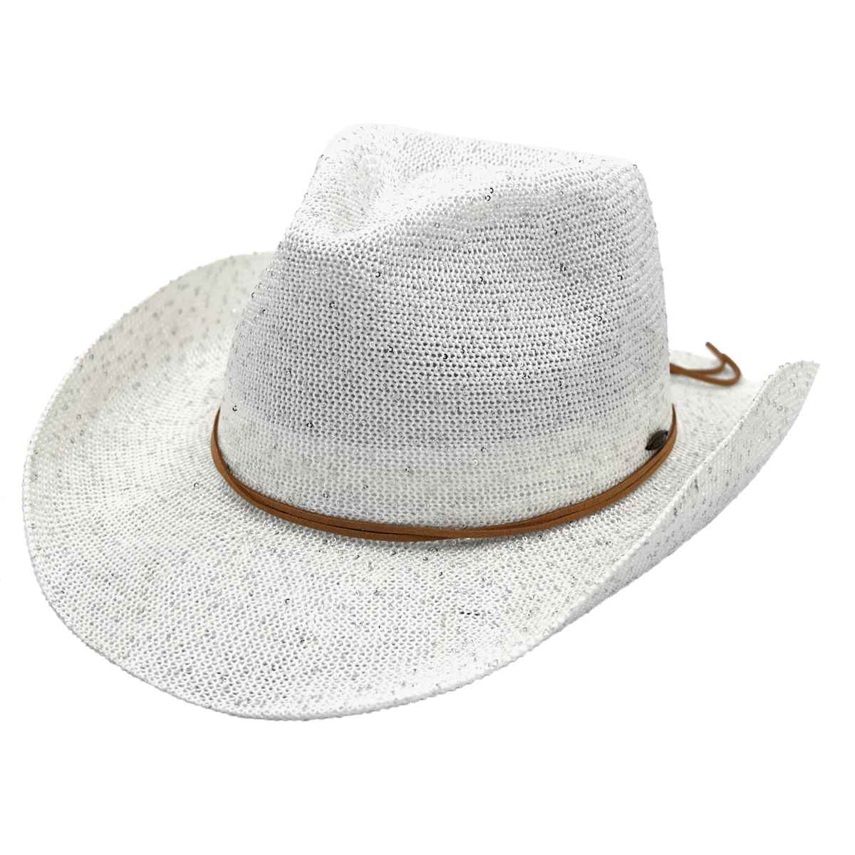 CBC03 C.C Brand Sequin detailing Cowboy hat with suede trim