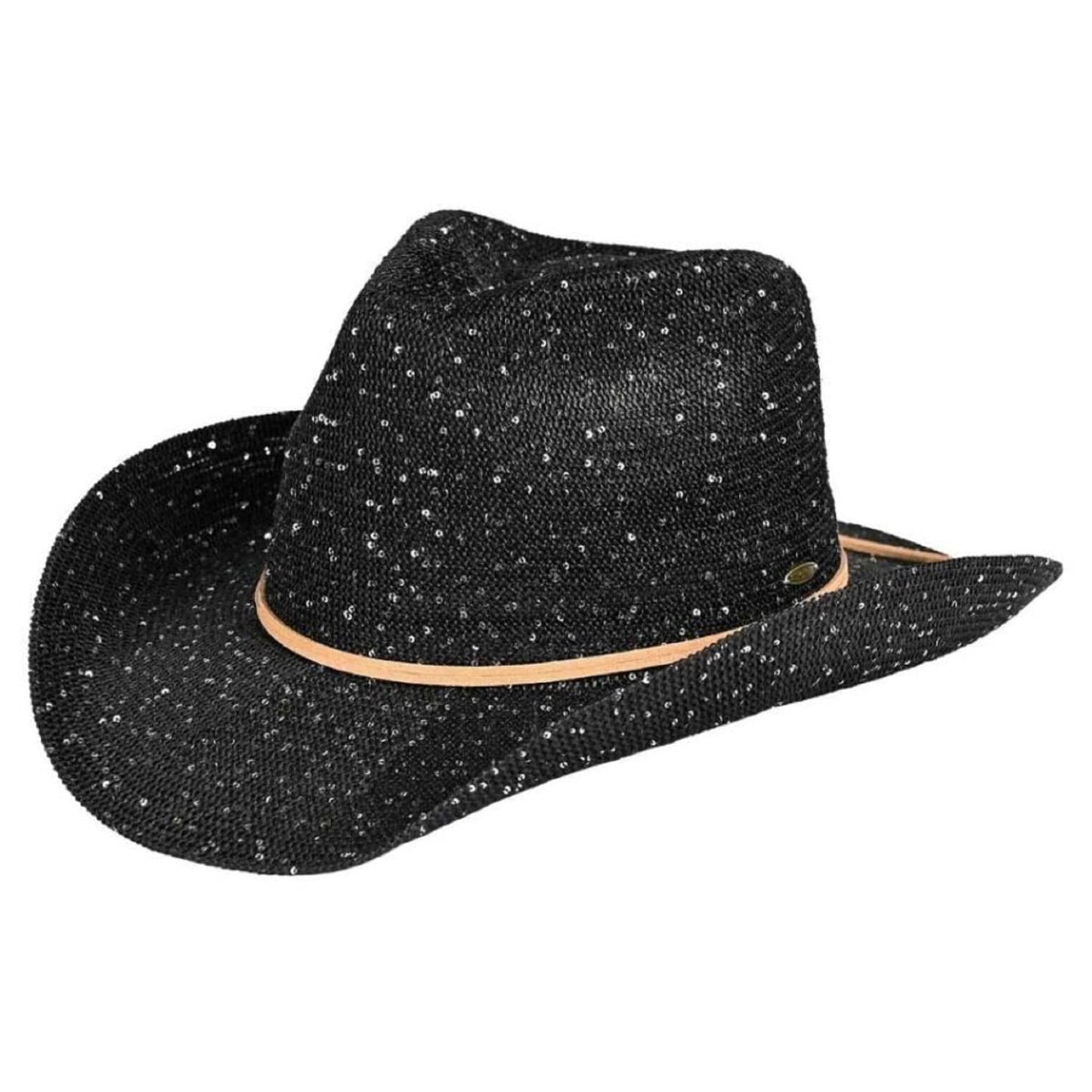 CBC03 C.C Brand Sequin detailing Cowboy hat with suede trim