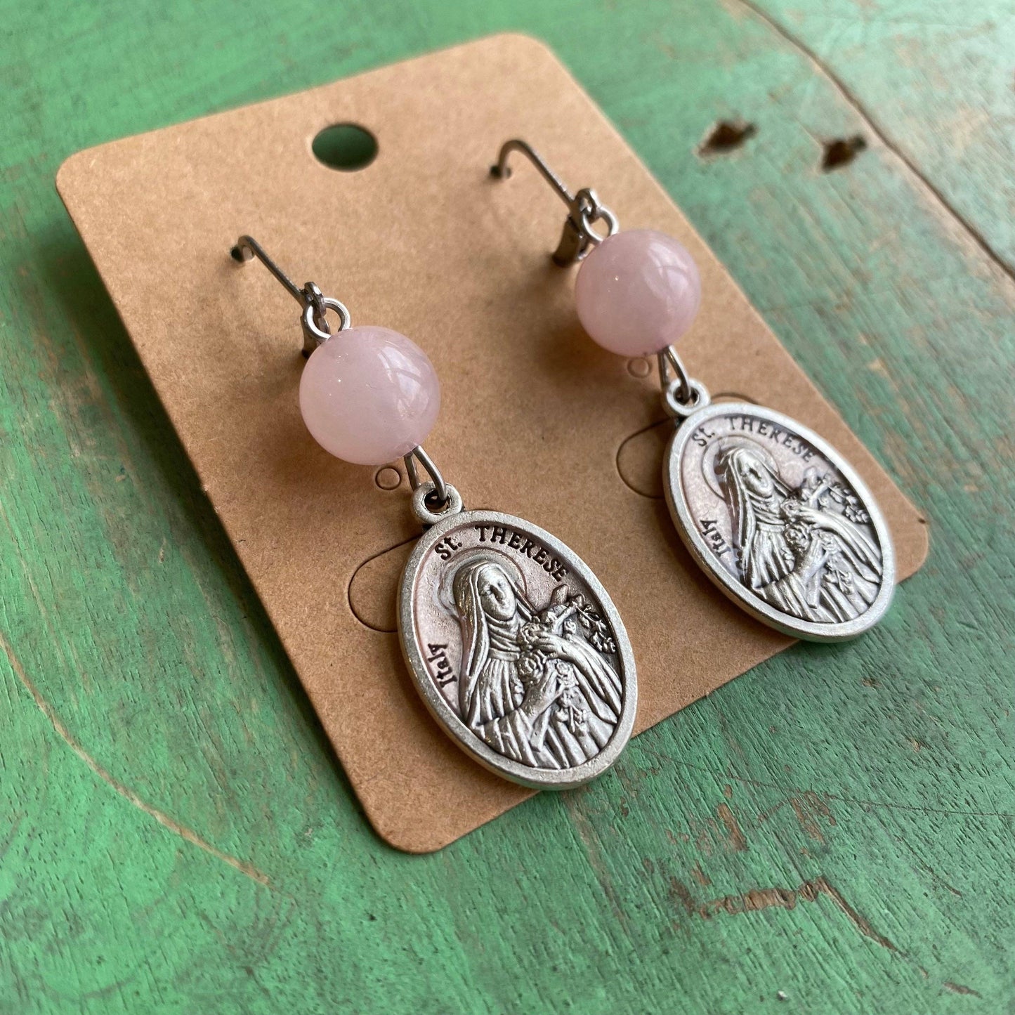 St Therese Pearly Pink Bracelet and Earrings: Bracelet