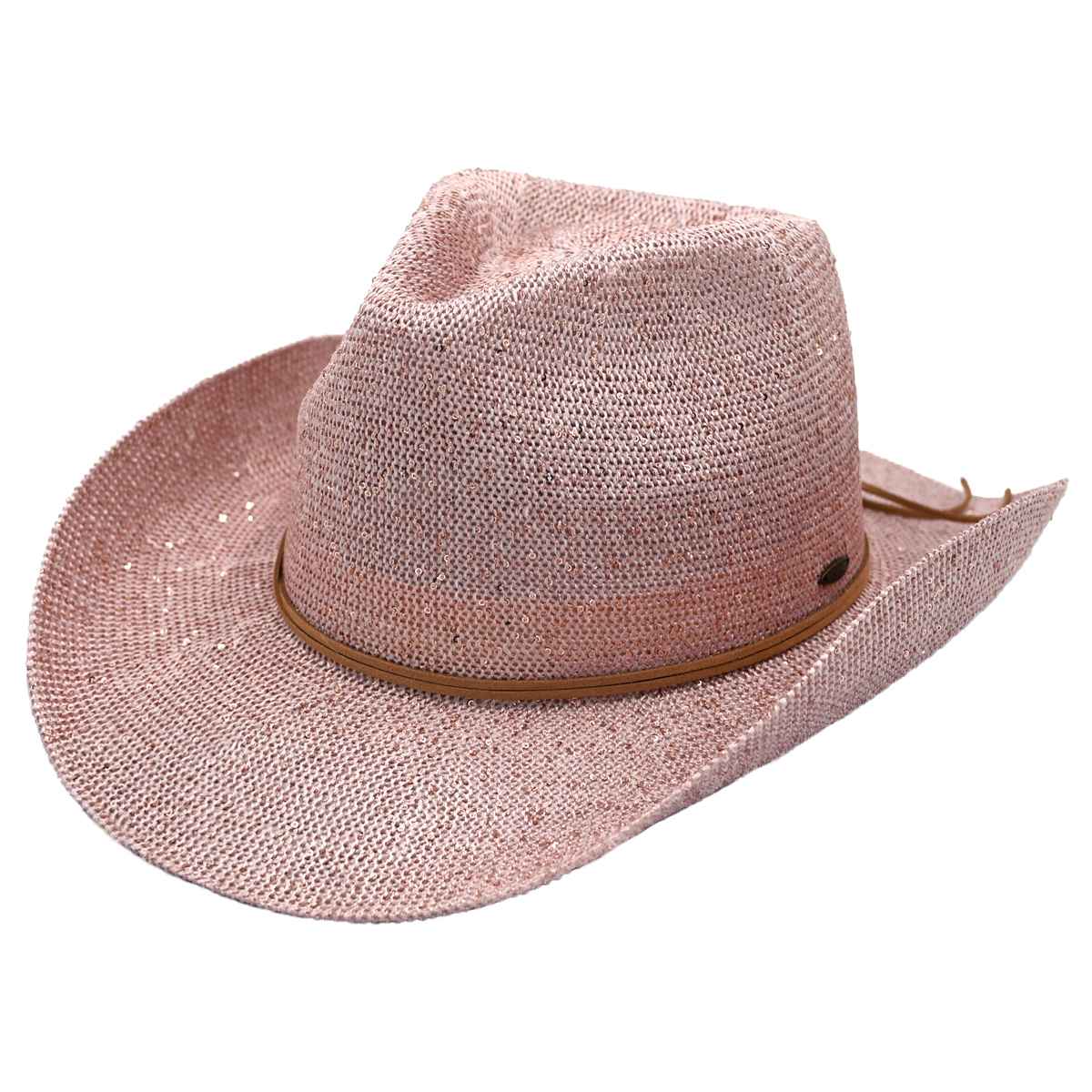 CBC03 C.C Brand Sequin detailing Cowboy hat with suede trim