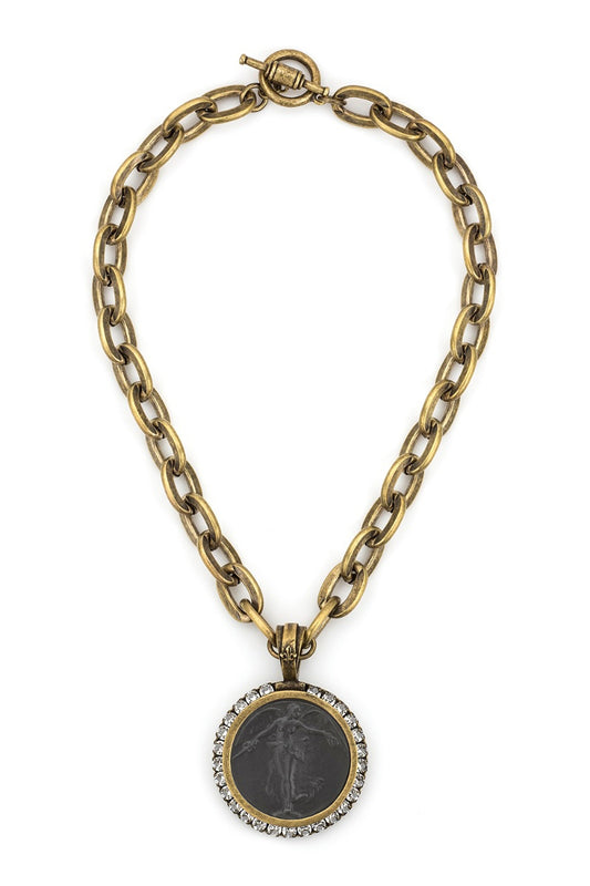 LOURDES CHAIN WITH GRAPHITE L’ANGE MEDALLION AND AUSTRIAN CRYSTAL