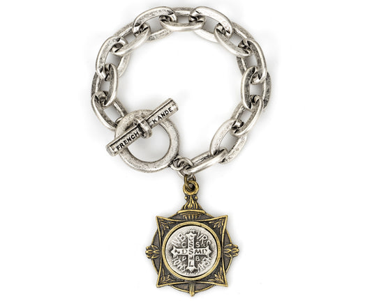 SILVER LOURDES CHAIN WITH MINI SAINT MICHEL MEDALLION