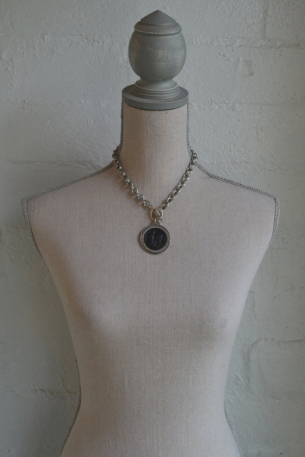 PROVENCE CHAIN WITH GRAPHITE ST. CHRISTOPHER MODERN MEDALLION AND AUSTRIAN CRYSTAL