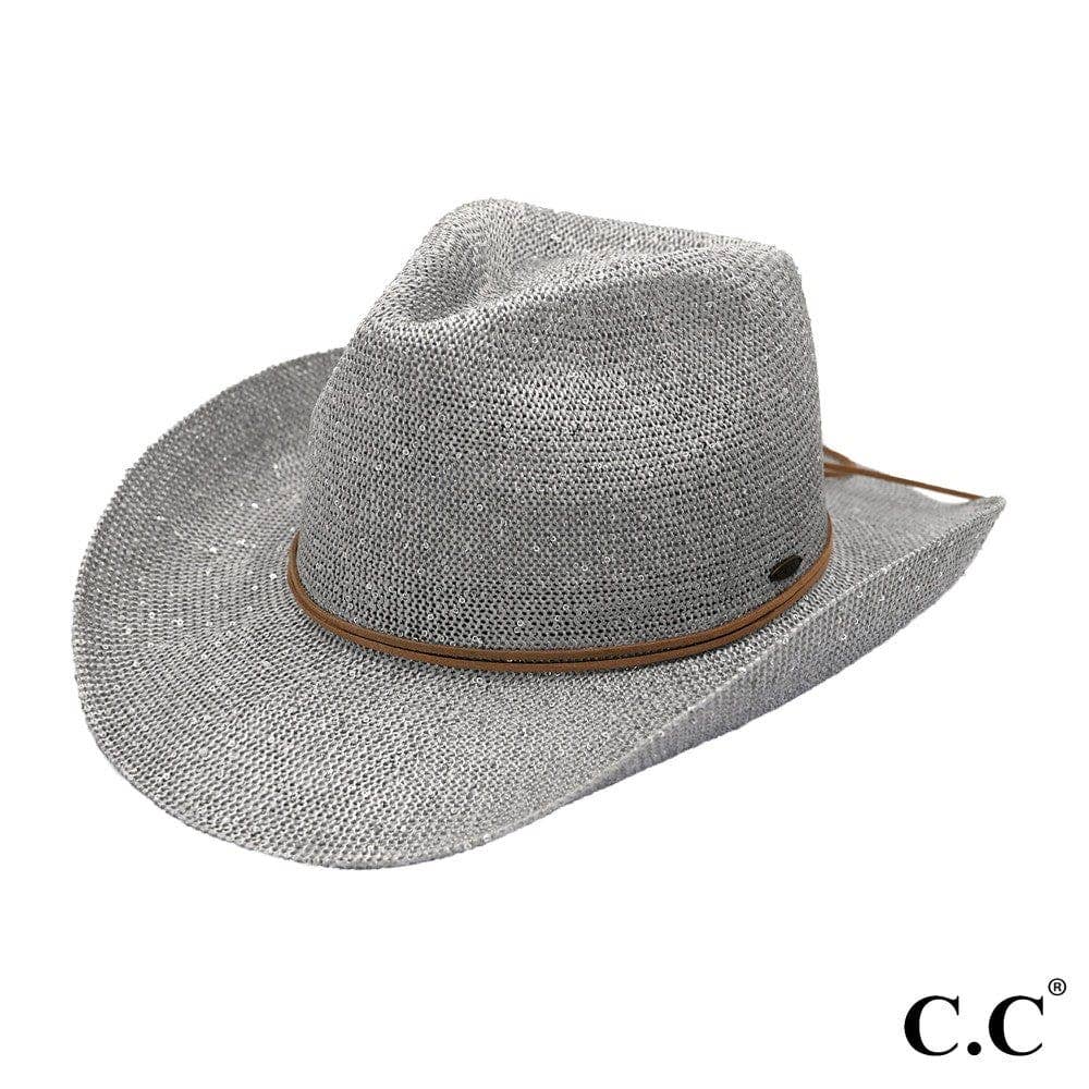 CBC03 C.C Brand Sequin detailing Cowboy hat with suede trim