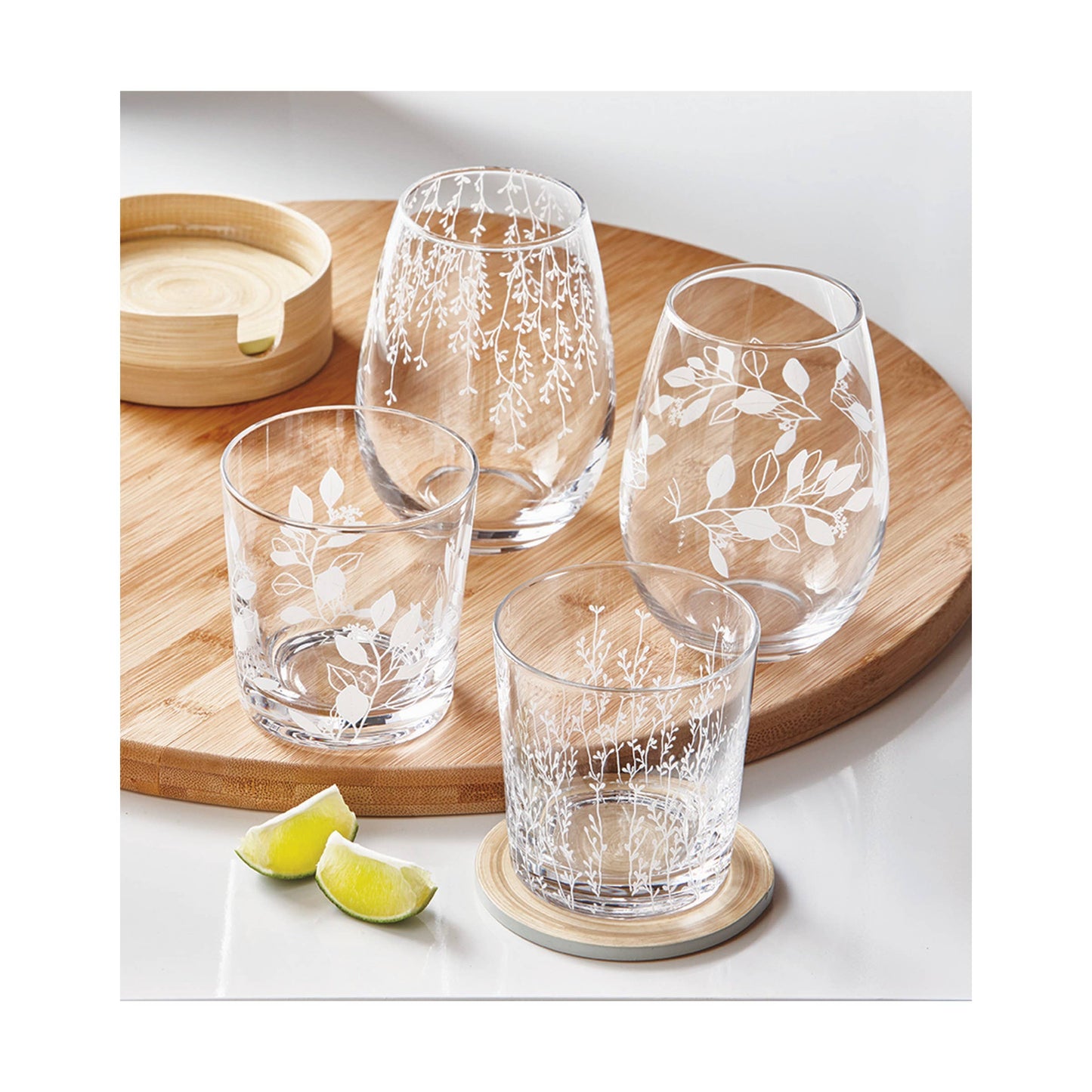 Leaf And Vine Drinks Glass Assortment Of 2 - White