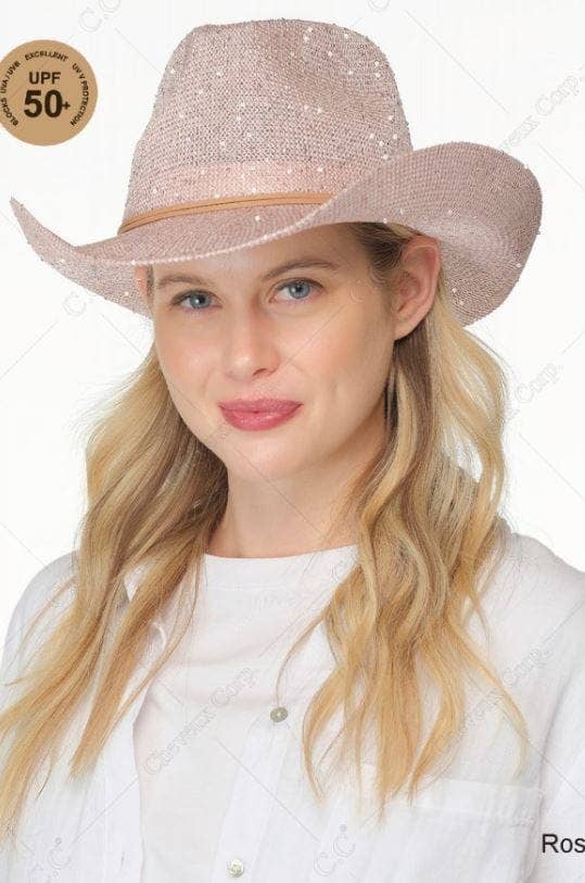 CBC03 C.C Brand Sequin detailing Cowboy hat with suede trim