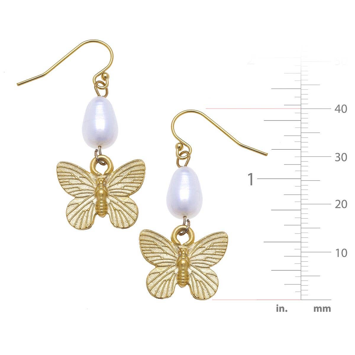 Gold Butterfly and Freshwater Pearl Earrings