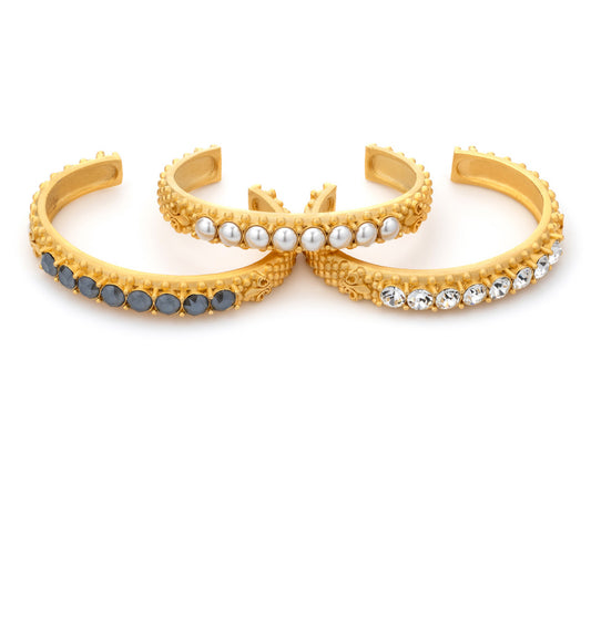 24K GOLD PEARL FLEUR DE LIS BANGLE