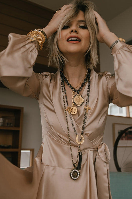 GRAPHITE LOURDES CHAIN WITH CANARD MEDALLION AND AUSTRIAN CRYSTAL