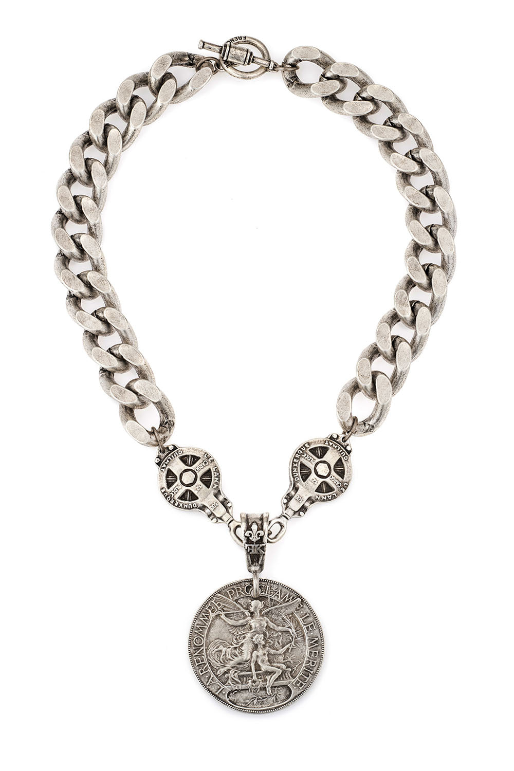 SILVER BEVEL CHAIN WITH DUNKERQUE AND LAREN MEDALLIONS