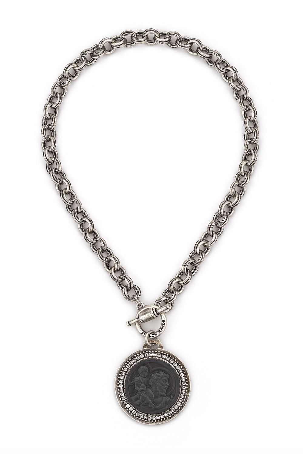 PROVENCE CHAIN WITH GRAPHITE ST. CHRISTOPHER MODERN MEDALLION AND AUSTRIAN CRYSTAL