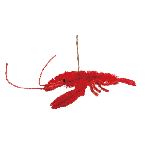 6-3/4"L x 1-1/2"H Sisal Bottle Brush Crawfish Ornament, Red