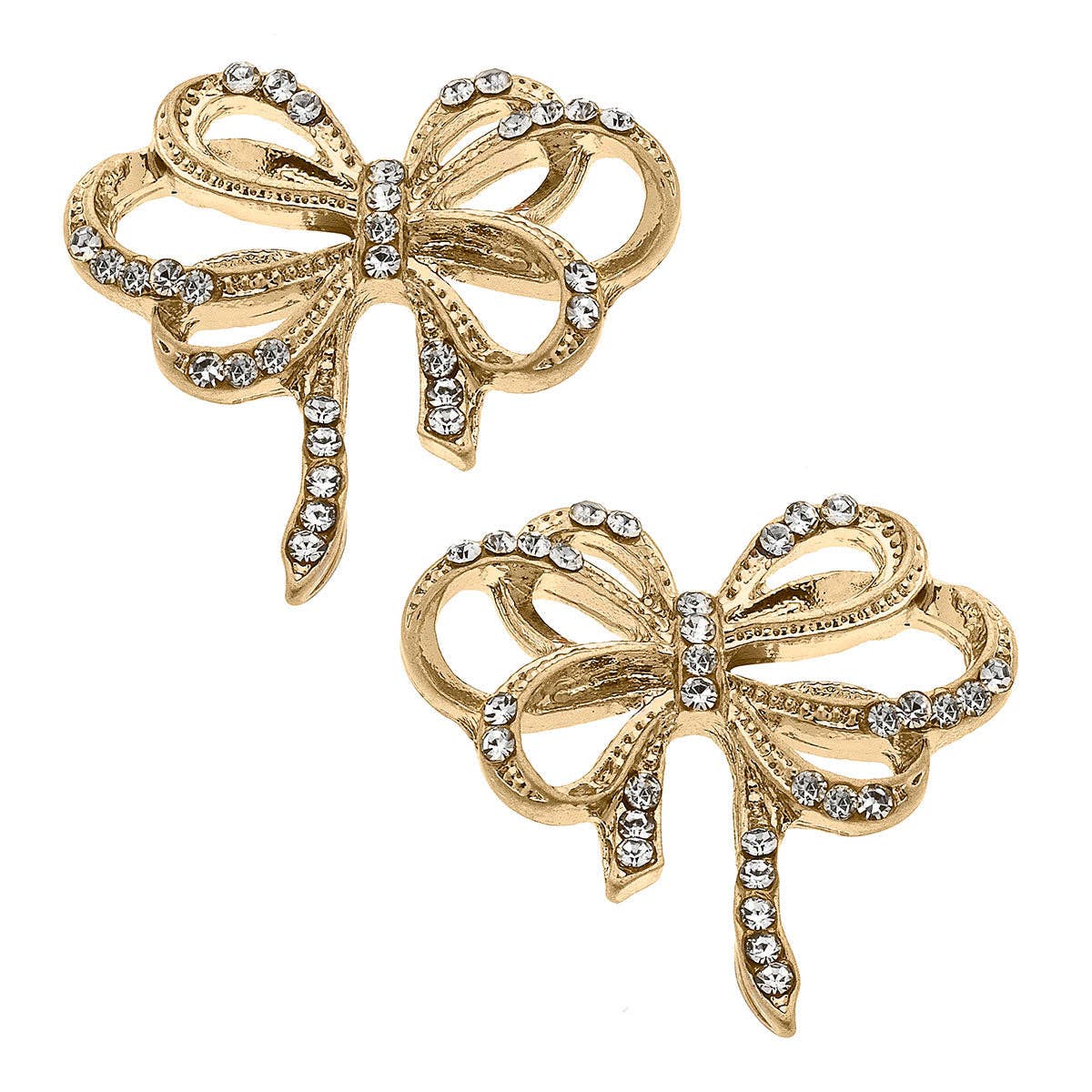 Carina Pavé Bow Stud Earrings in Worn Gold