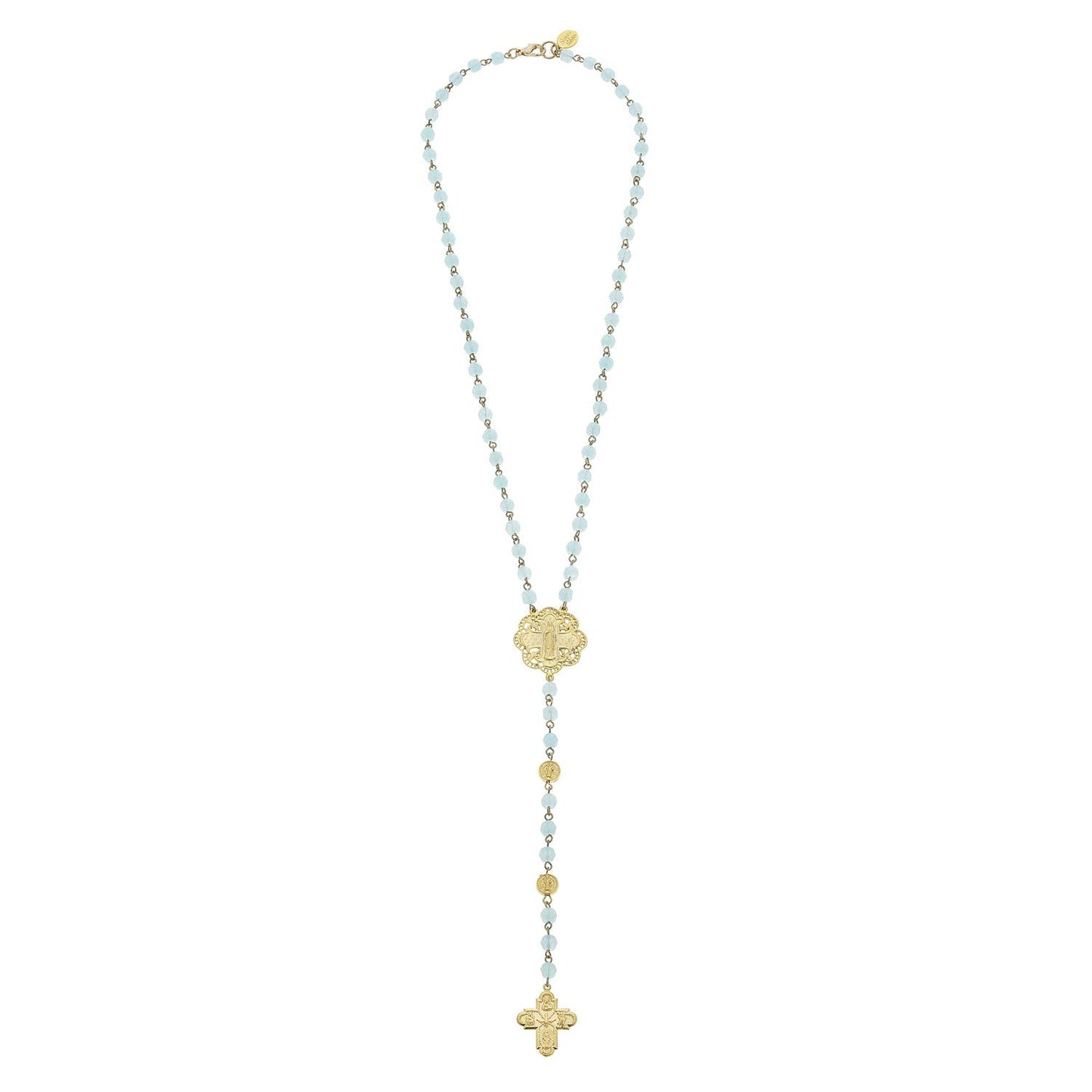 Aqua Y Gold Cross Necklace