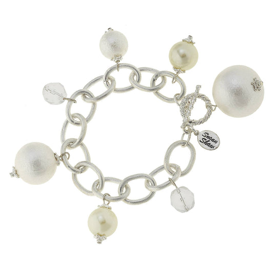 Silver Cotton Pearl Charm Bracelet