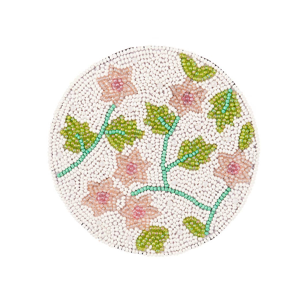 Seed Beaded Round Floral Coaster
