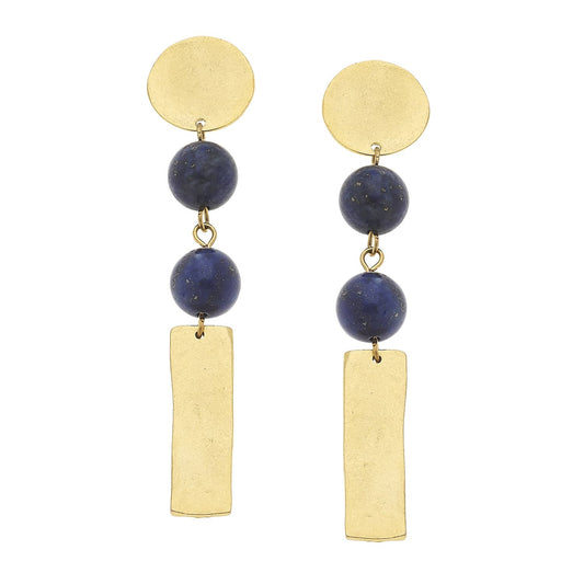 Gold Round Top with Genuine Lapis and Bar Drop