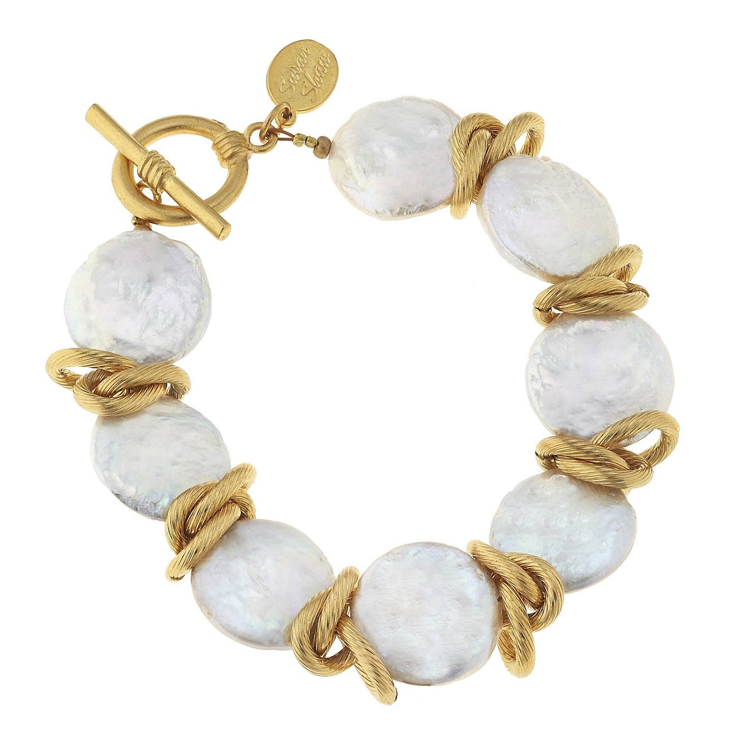 Genuine Freshwater Coin Pearl with Gold Bracelet
