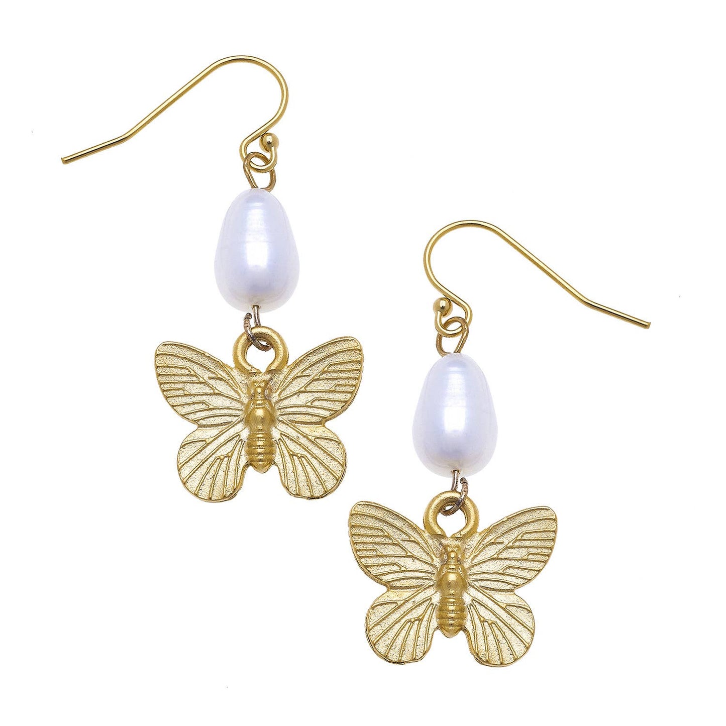 Gold Butterfly and Freshwater Pearl Earrings