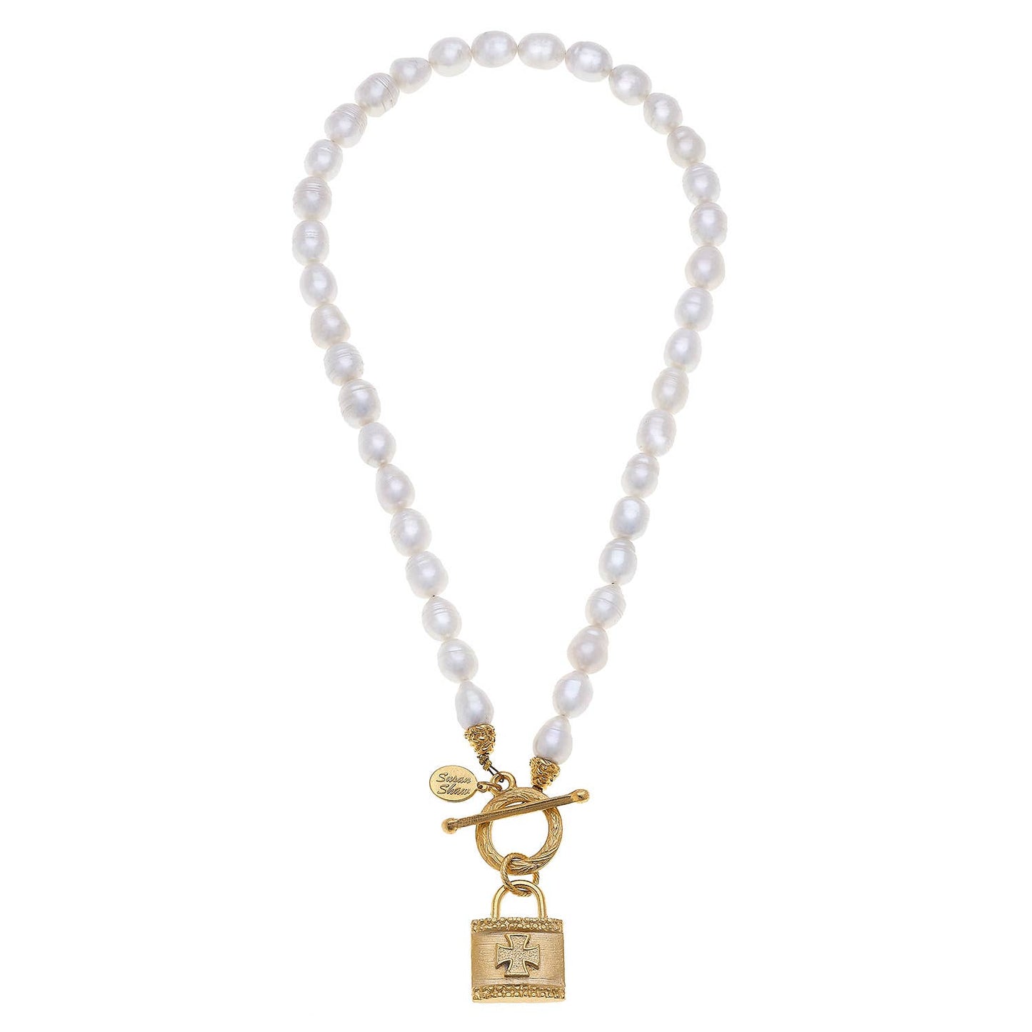 Gold Maltese Cross Locket Genuine Freshwater Pearl Necklace