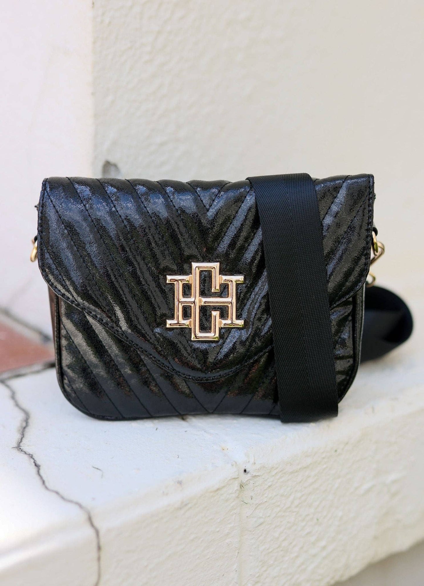 Angela Quilted Crossbody SHIMMER BLACK