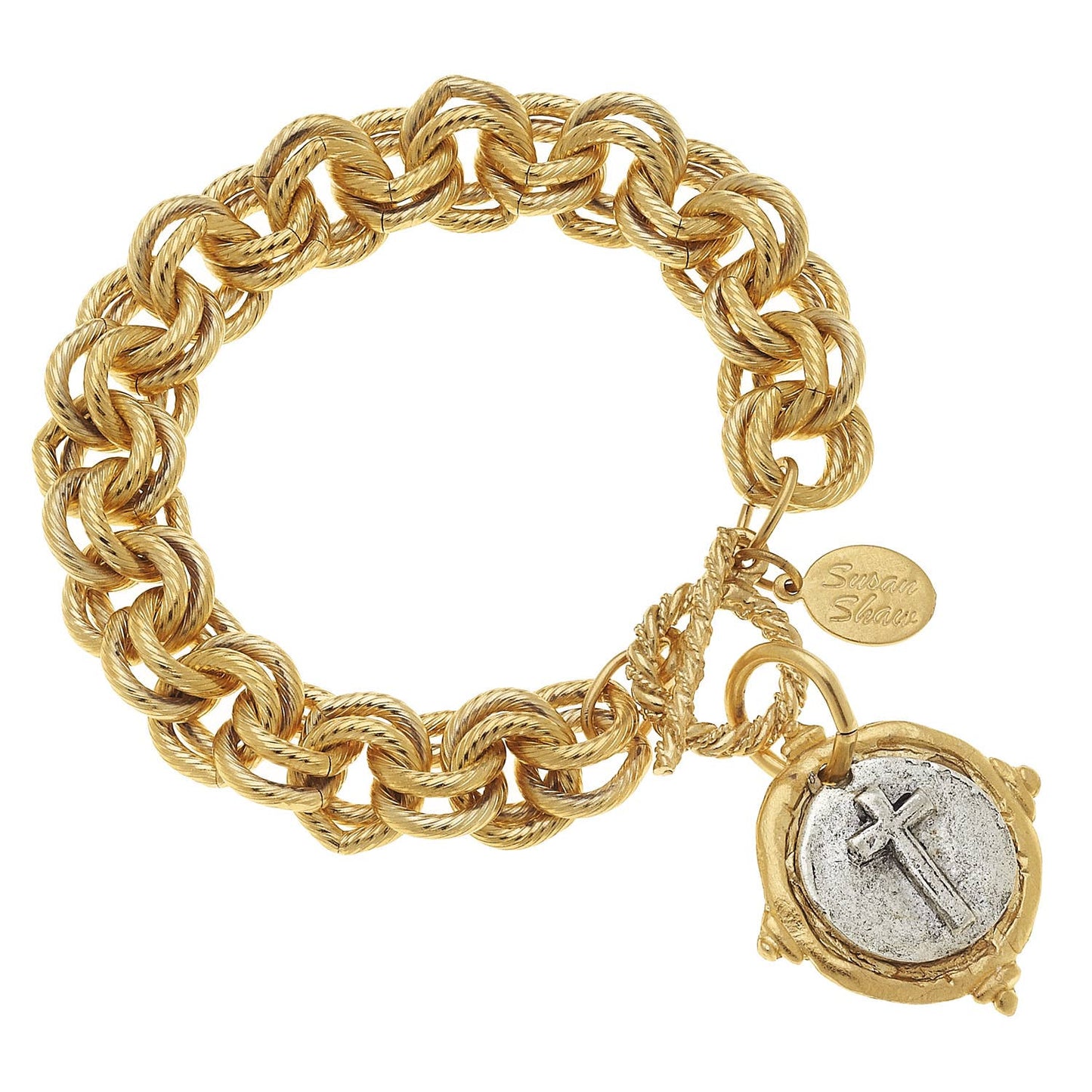 Gold and Silver Italian Intaglio Cross Bracelet