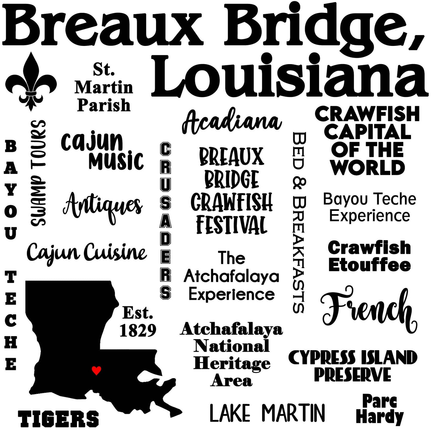 Breaux Bridge, Louisiana Souvenir Home-Decor Gift Tile
