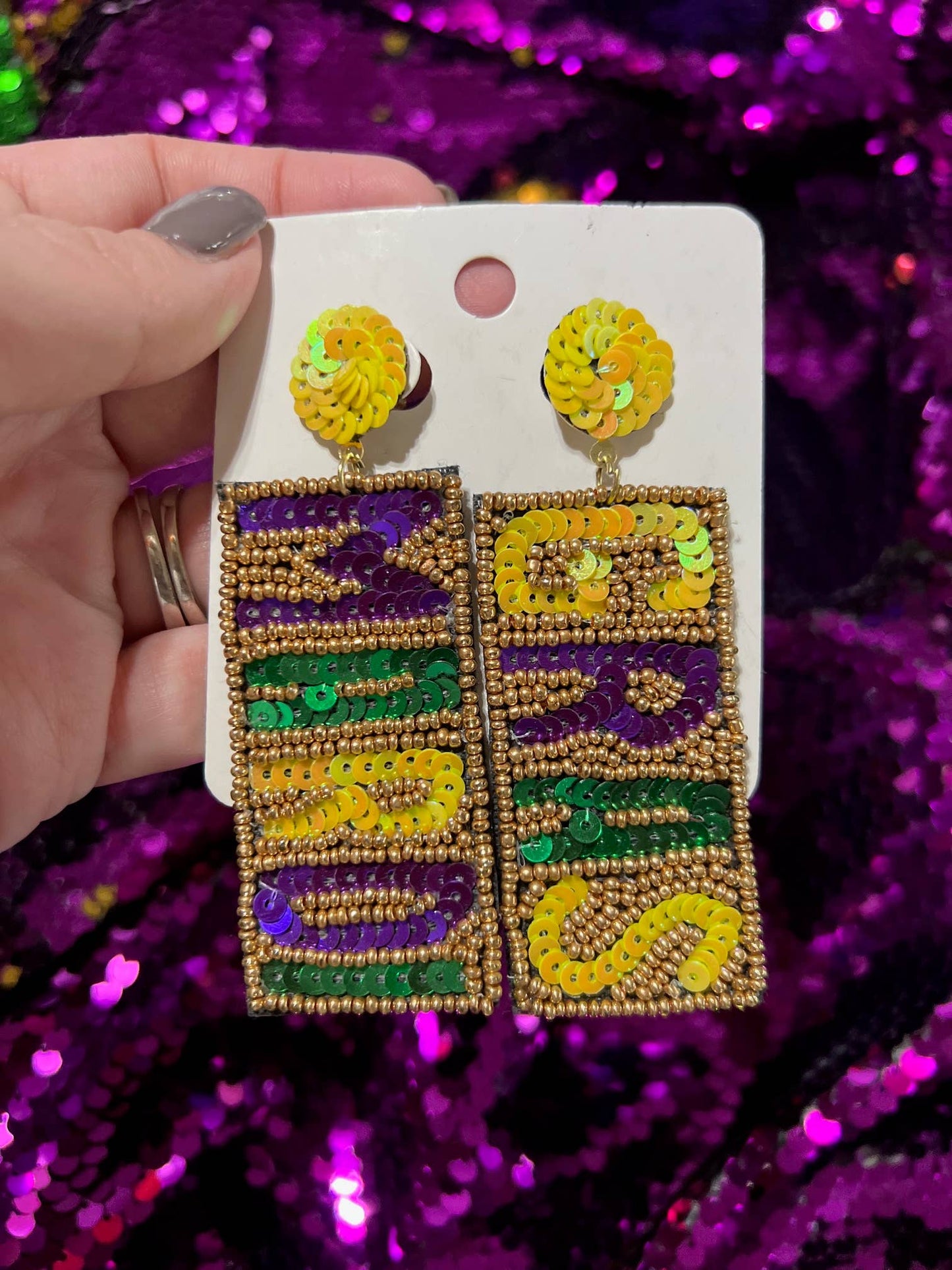 Mardi Gras Seed bead earrings