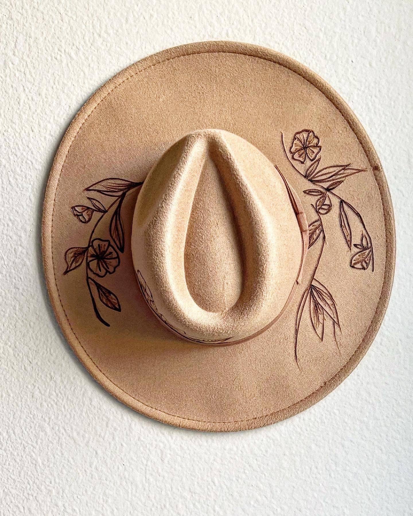 Wildflower & Vines | Wide Brim Hat | Custom Hat | Rancher Hat | Custom Rancher Hat | Burned Hat