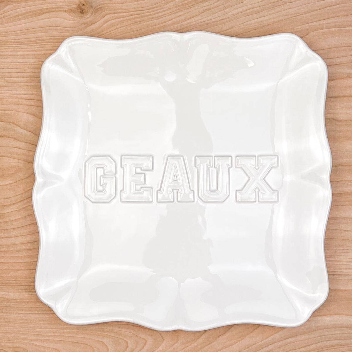 Geaux Embossed Square Platter   White   11.5x11.5