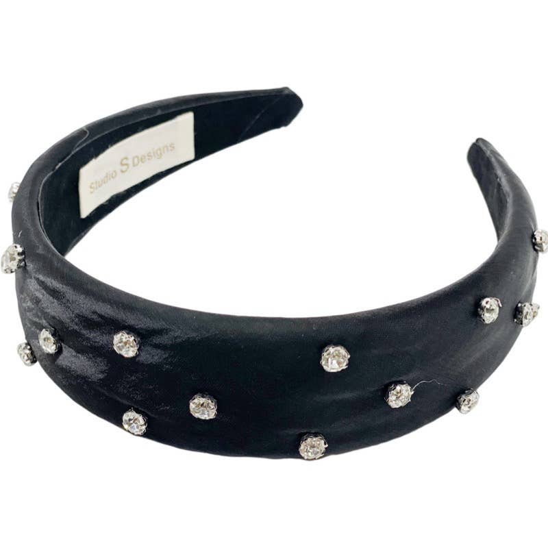 Black Silk with Clear Rhinestones Flat Headband