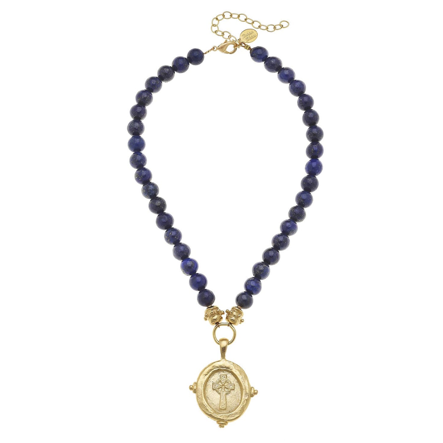Gold Cross on Genuine Lapis Necklace
