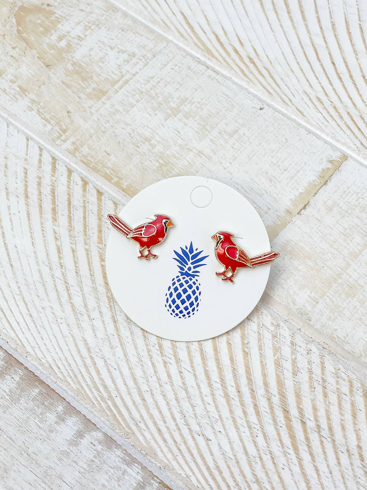 Cardinal Enamel Stud Earrings