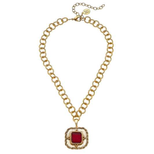 Red French Glass Chain Necklace