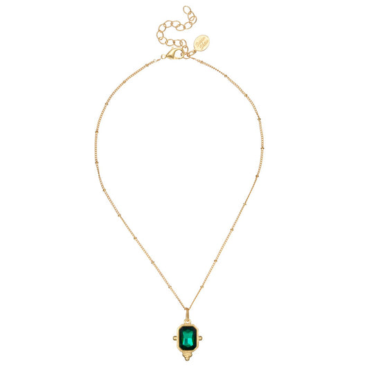 Emerald Rectangle Crystal Dainty Chain Necklace