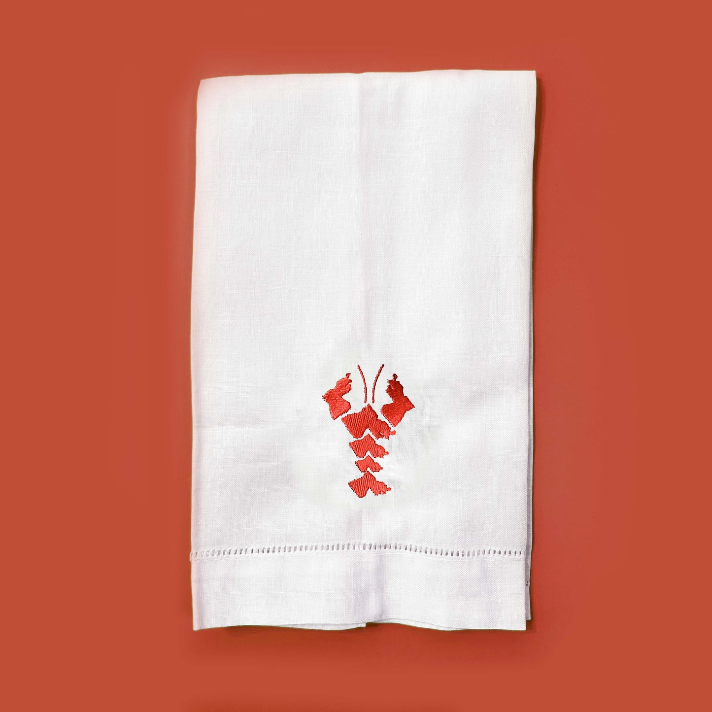 Louisiana Crawfish Embroidered Guest Towel - Coral