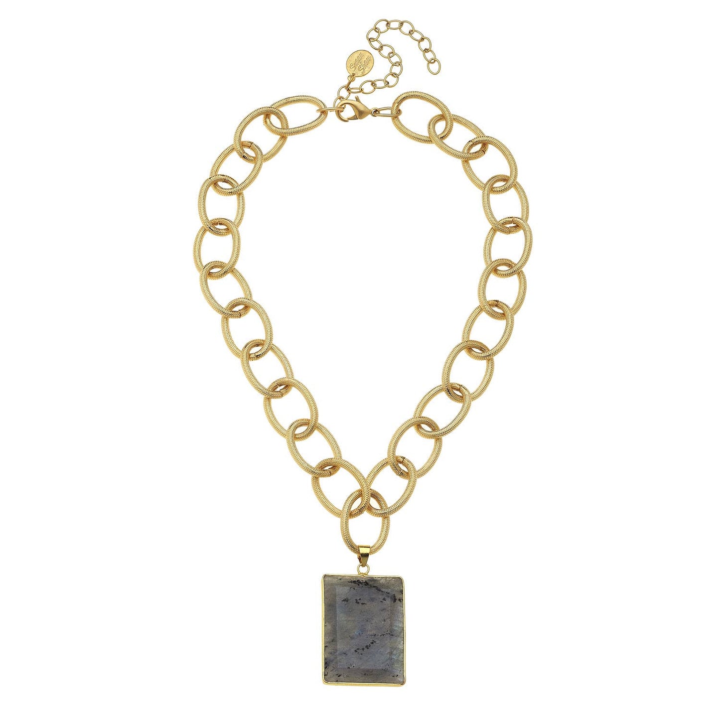 Gold Chain and Rectangle Labradorite Drop Necklace