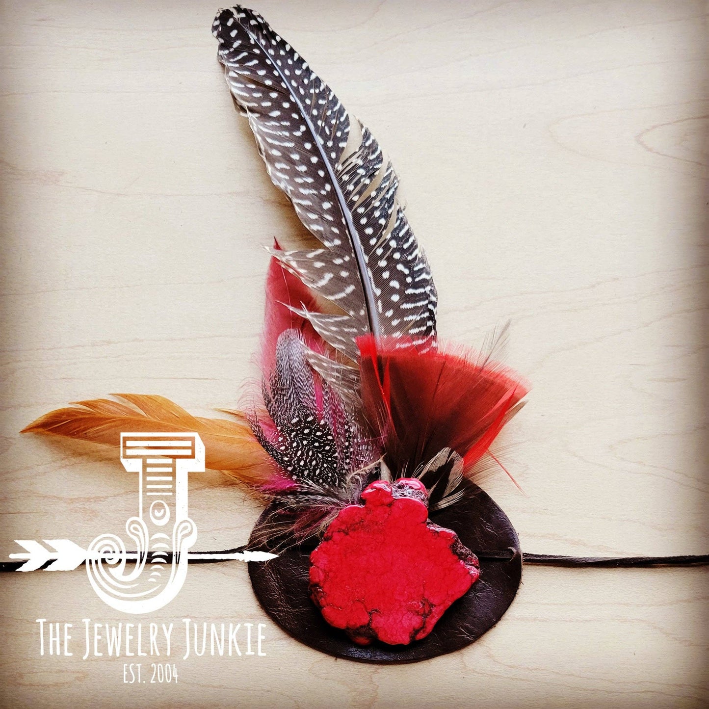Red Turquoise, Red Feather & Leather Hat Band Only 980x