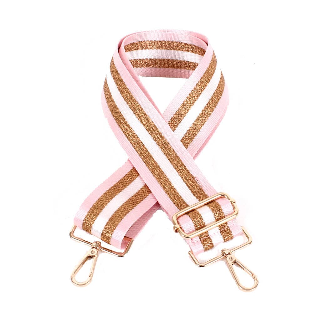 Varsity Stripe Adjustable Guitar Strap-Gold Pink