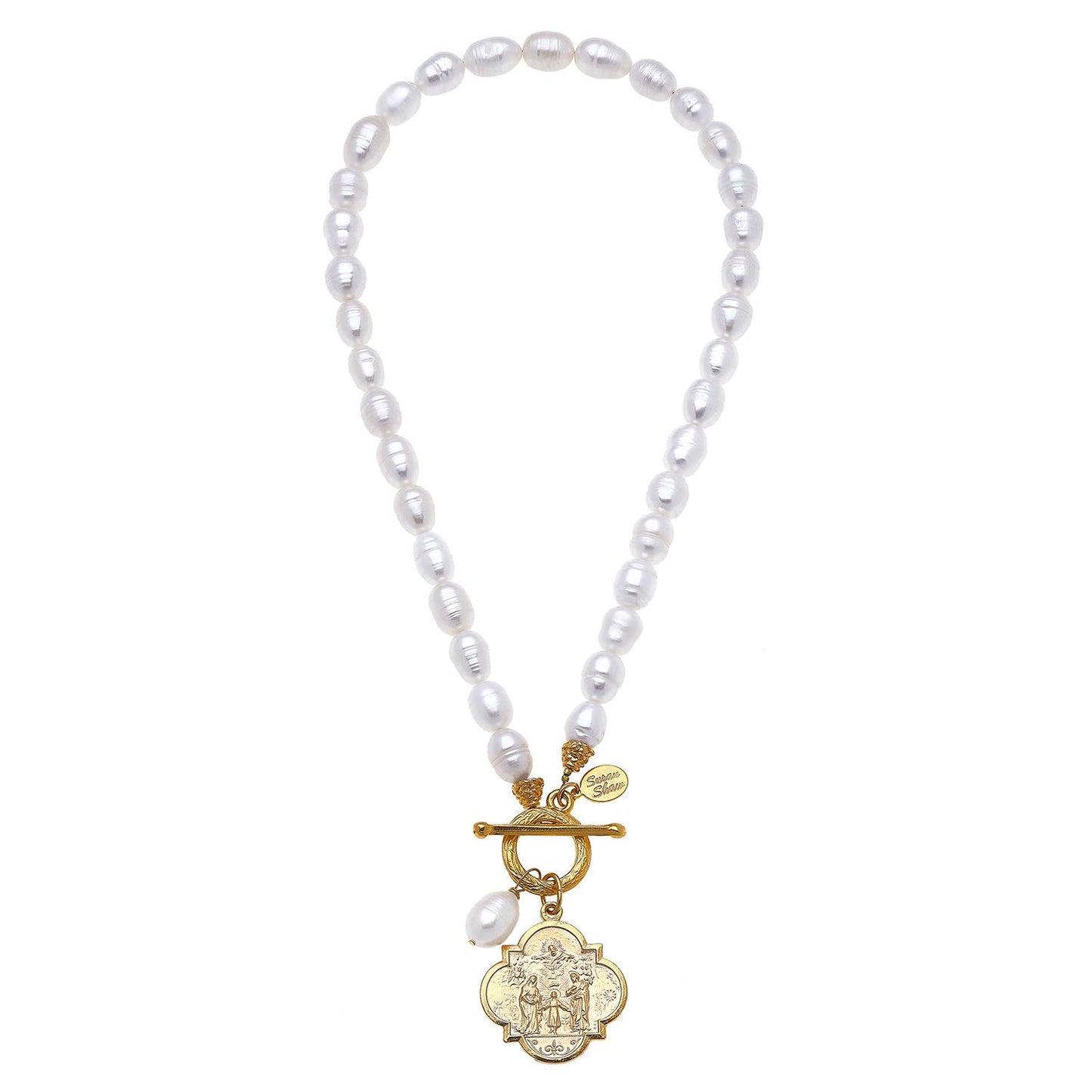 Religious Medal Pearl Toggle Necklace