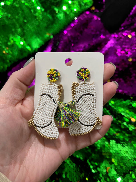 Mardi Gras Marching Boot Seed bead earrings