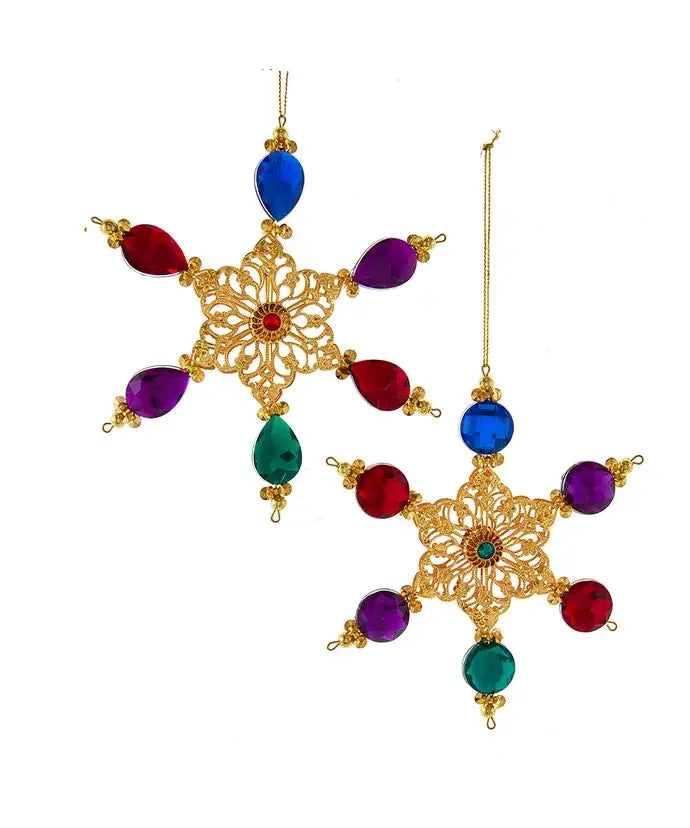 Jeweled White and Gold Snowflake Ornaments, 2 Assorted